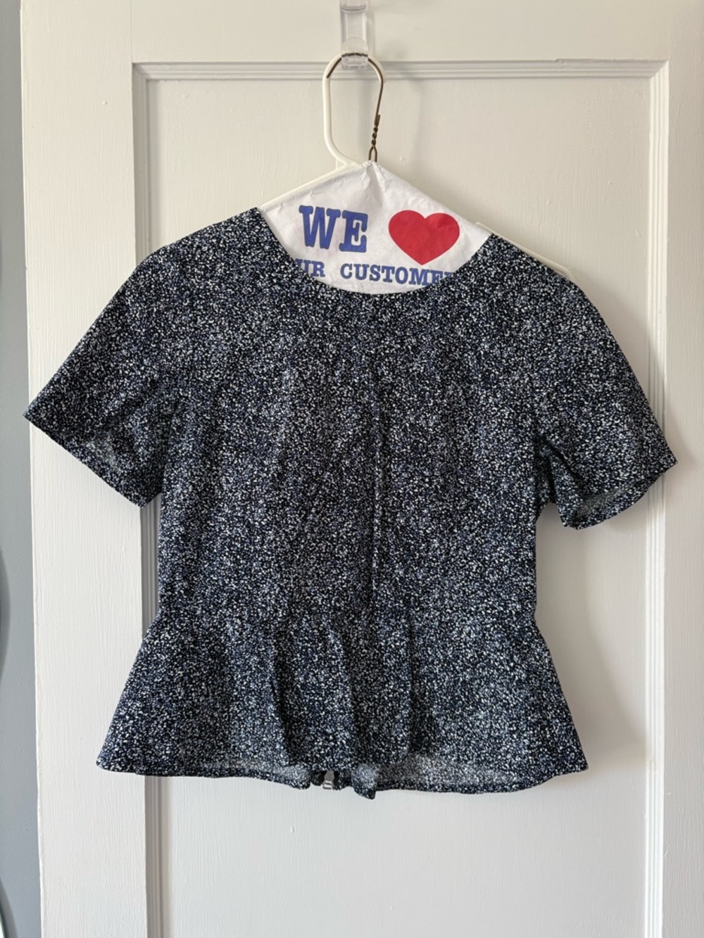 GAP Black, Blue and White Speckled Peplum Top